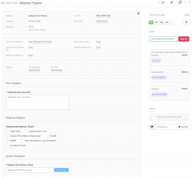 Çalışma İzin Formu İle